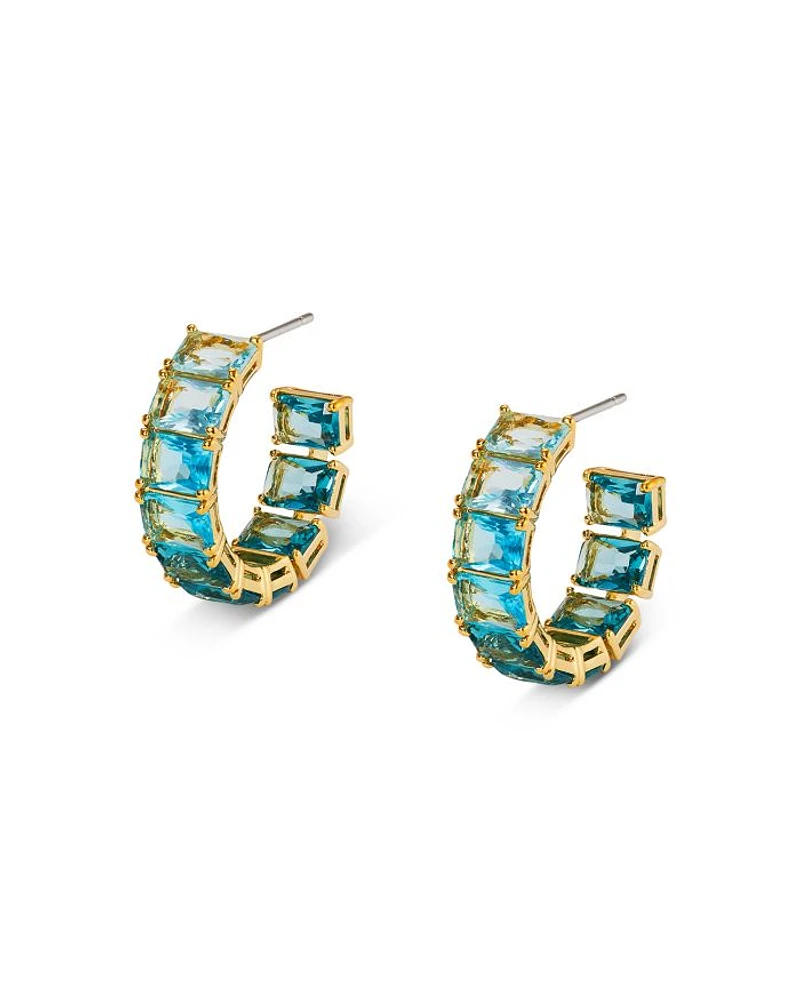 Blue Lagoon Ombré Stone Hoop Earrings in 18K Gold Plated