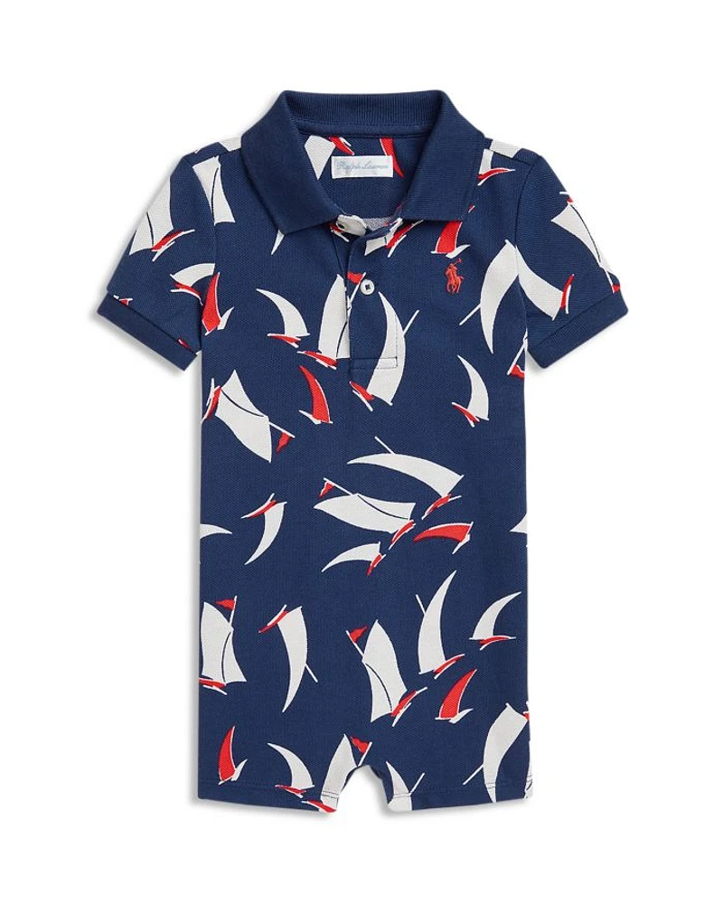 Boys' Sailboat Print Cotton Mesh Polo Shortall - Baby