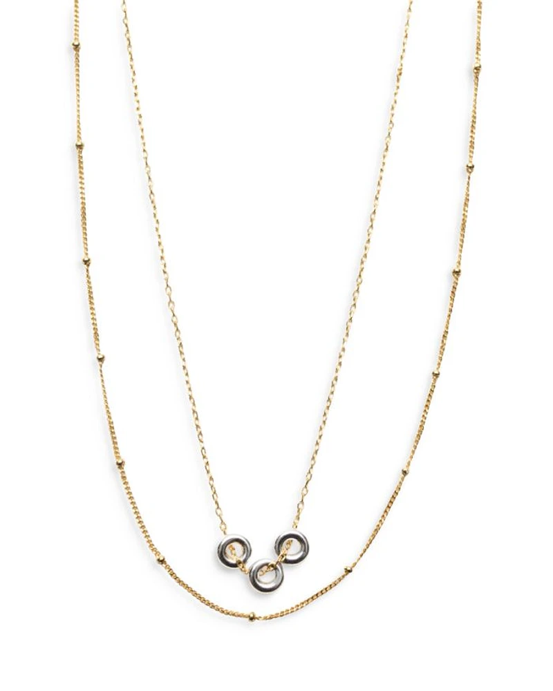 18K Gold Plated Sterling Silver Ring Pendant Layered Necklace, 18"