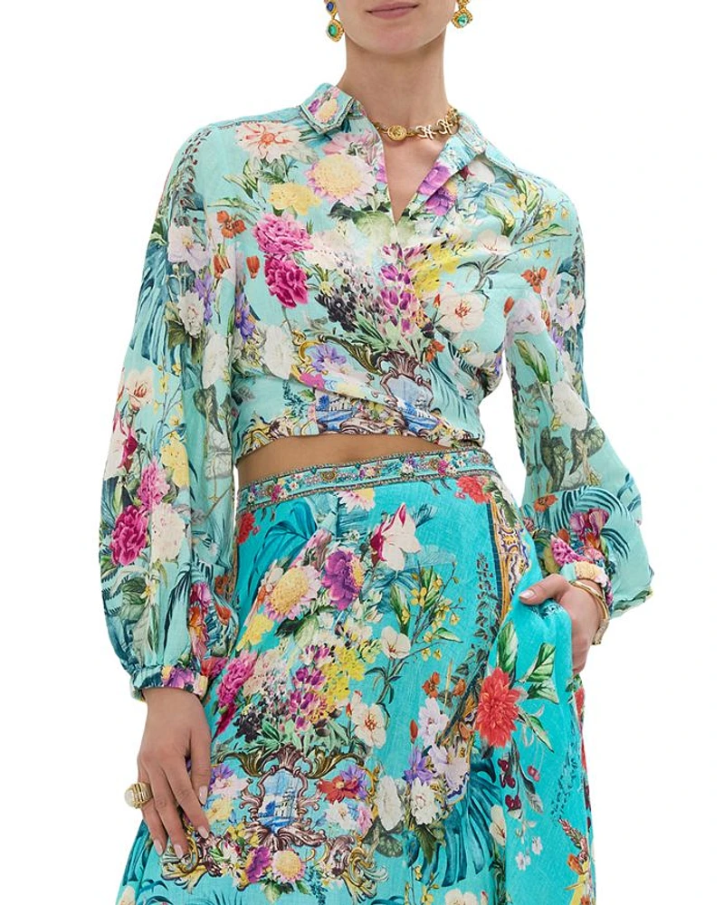 Linen Cropped Wrap Shirt