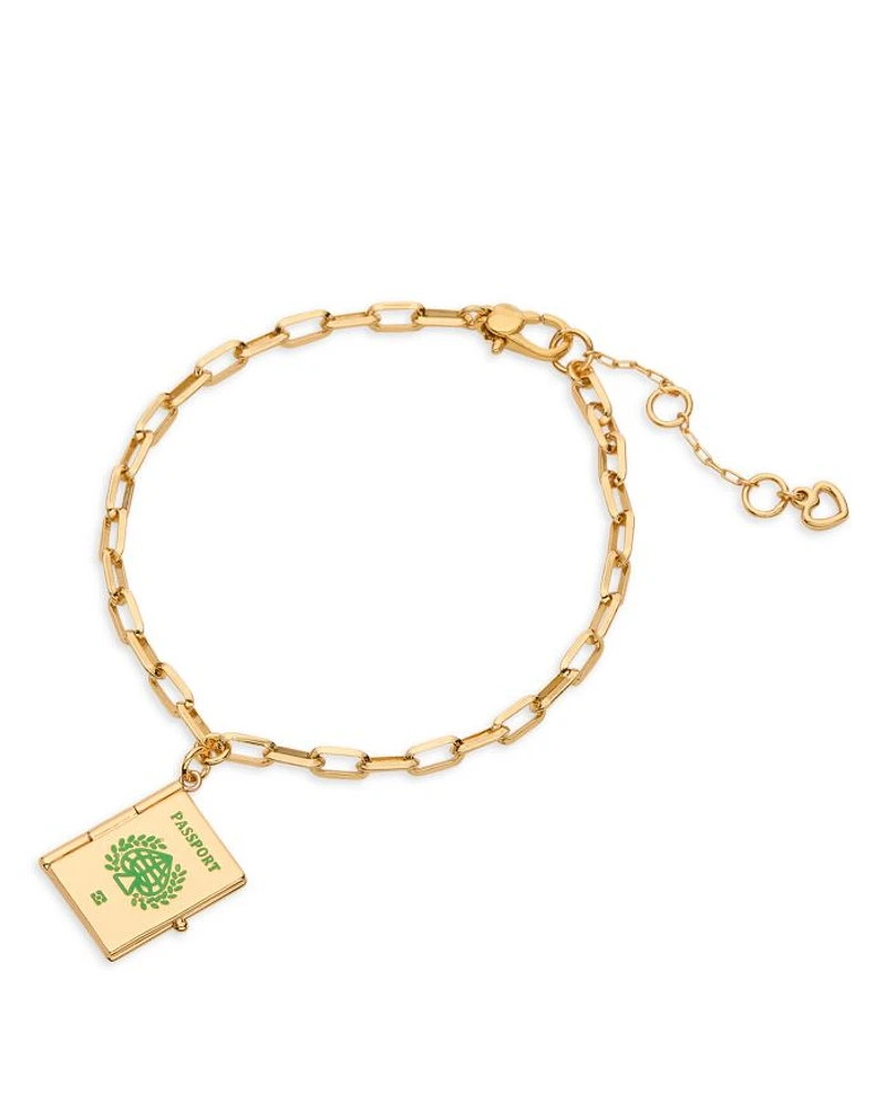 Passport Charm Link Bracelet in Gold Tone