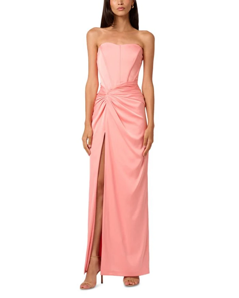 Satin Strapless Draped Column Gown