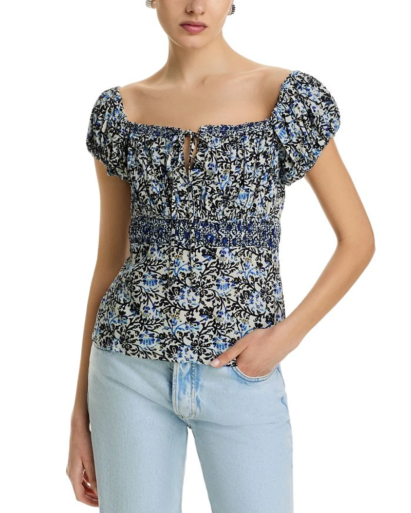 Blue Vine Gathered Top