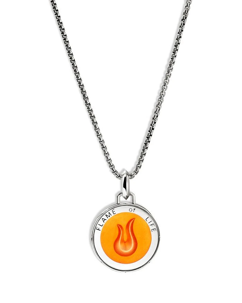 Men's Sterling Silver Modern Talisman Enamel Flame Motif Pendant Necklace, 22"