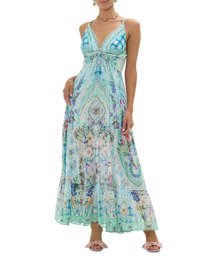 Bead Strap Gathered Panel Dress