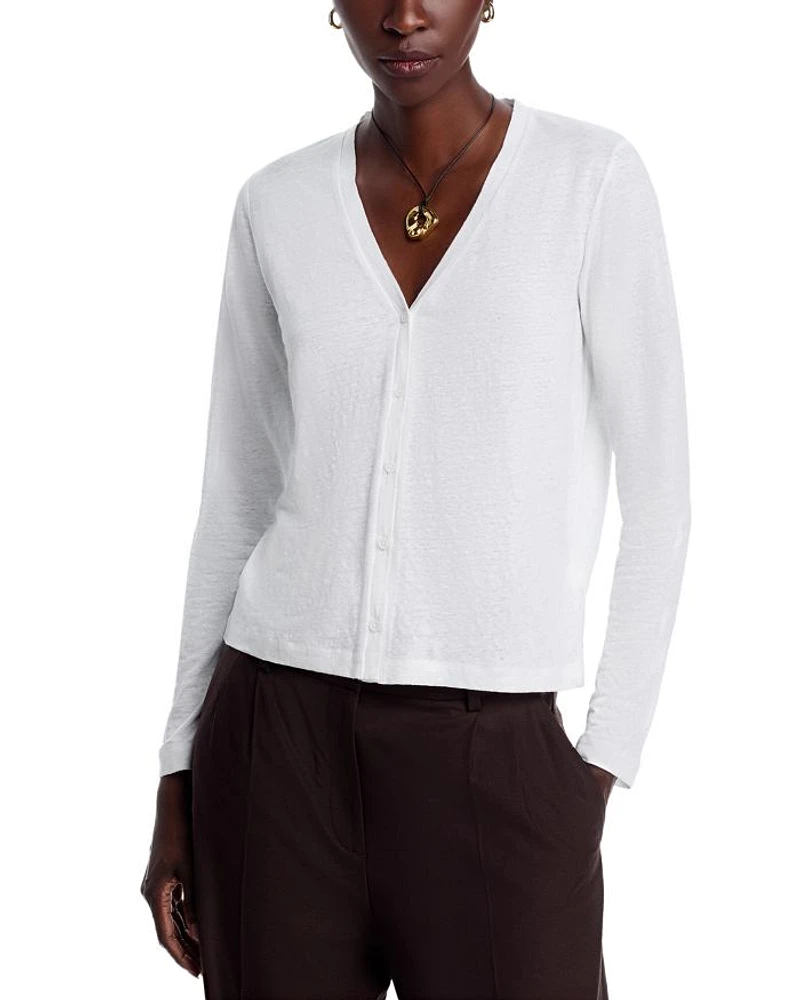 Stretch Linen V Neck Cardigan