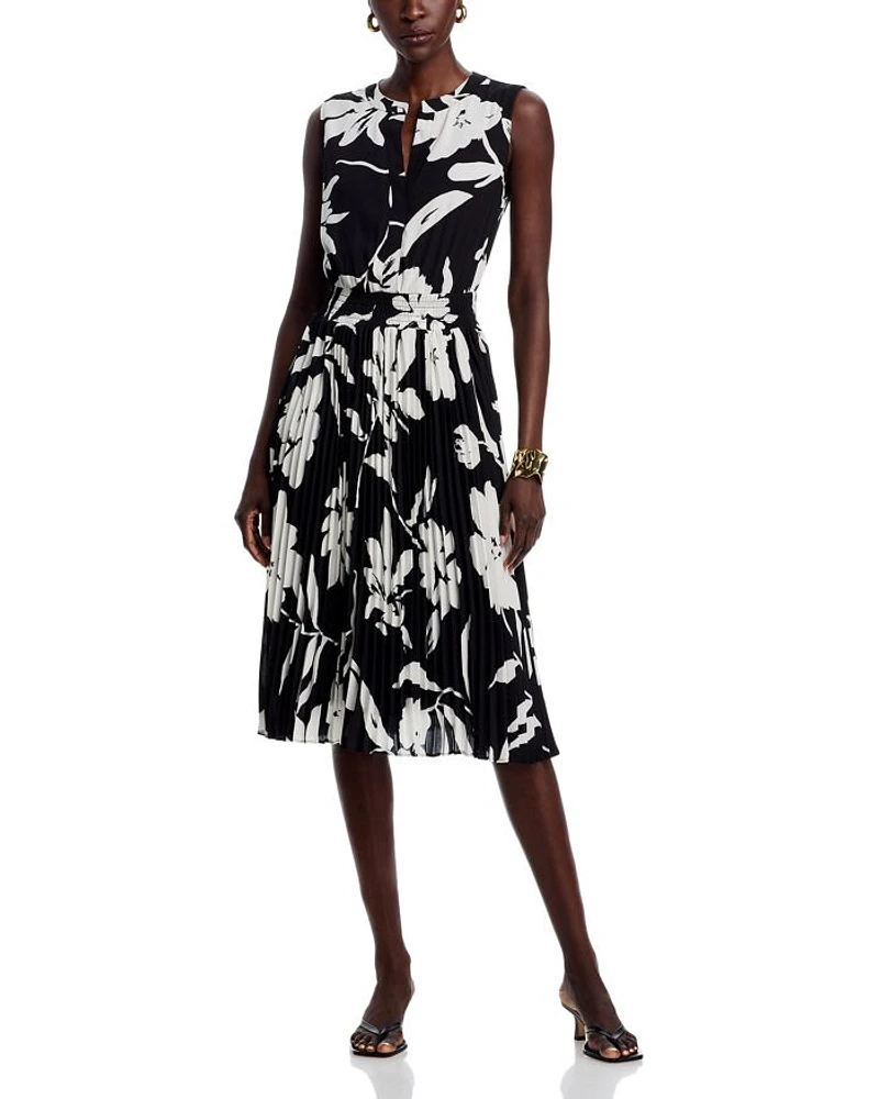 Split Neck Floral Print Dress