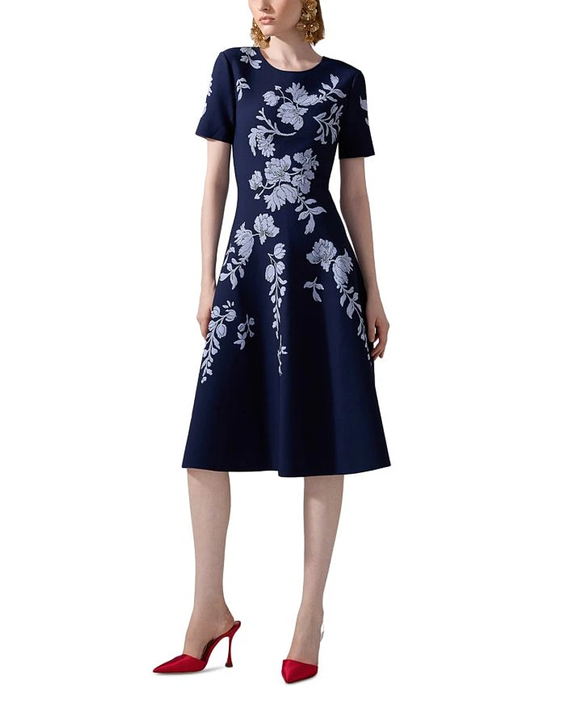 Short Sleeve Floral Jacquard Dress