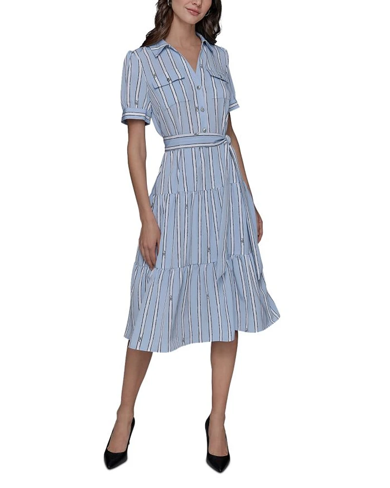 Striped Belted Shirt Dress