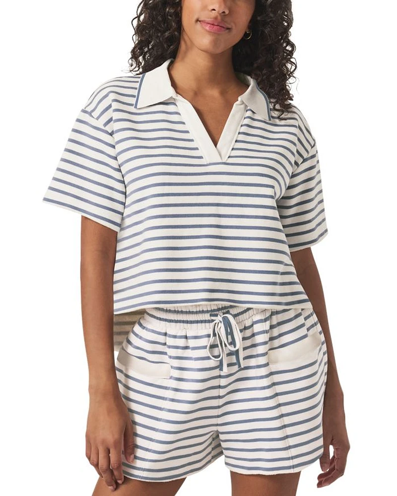 Cassie Terry Striped Polo Top