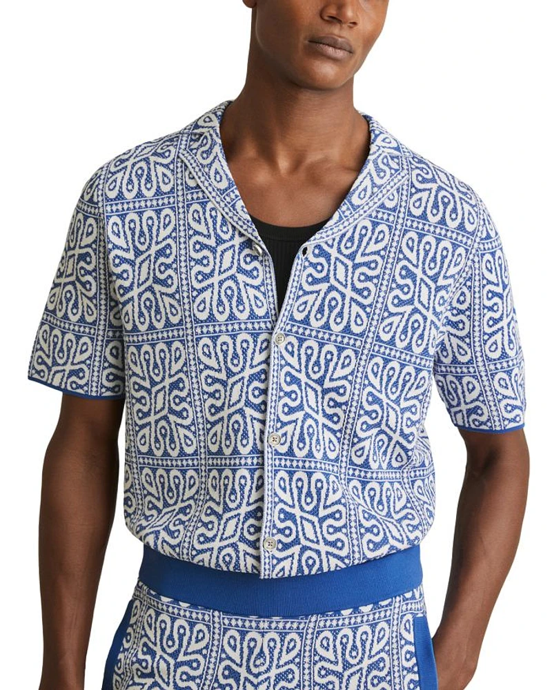 River Short Sleeve Cuban Moroccan Tile Print Shirt
