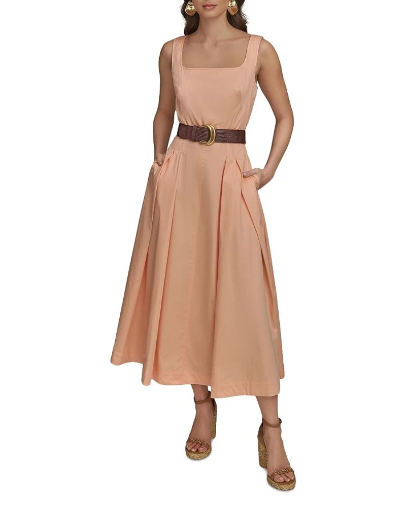 Square Neck Belted A-Line Dress