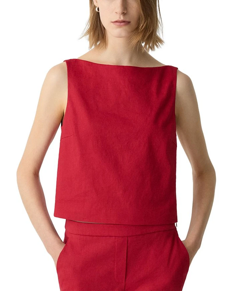 Bateau Neck Linen Cropped Top