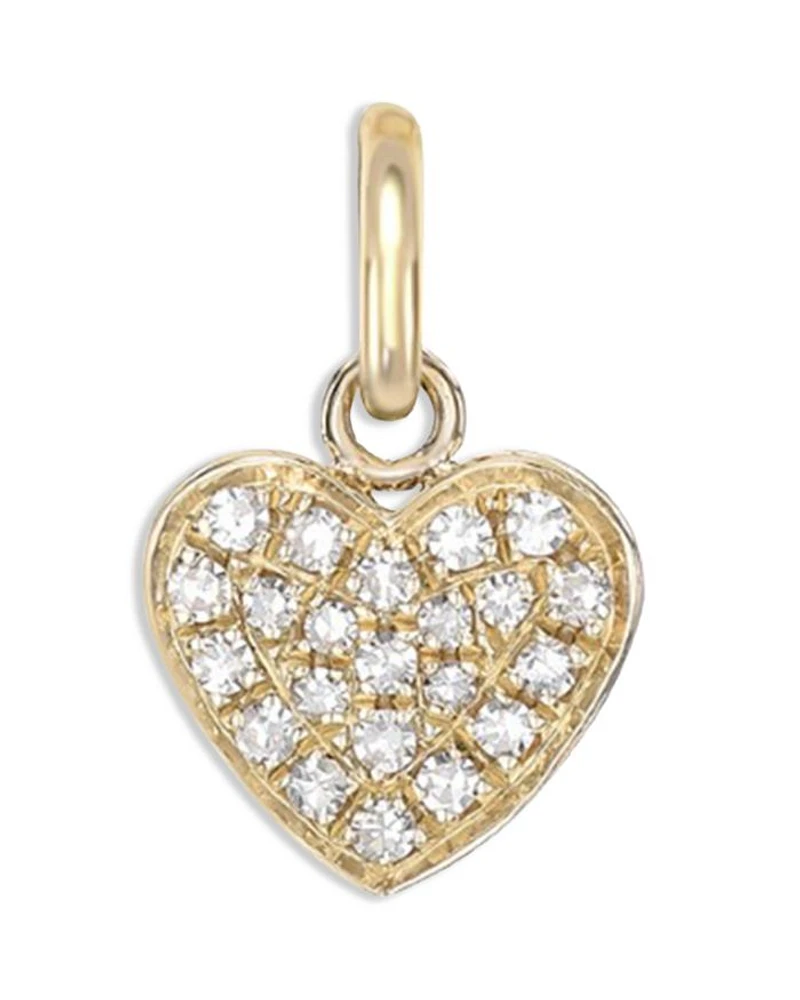 14K Yellow Gold Diamond Cluster Small Heart Charm Pendant