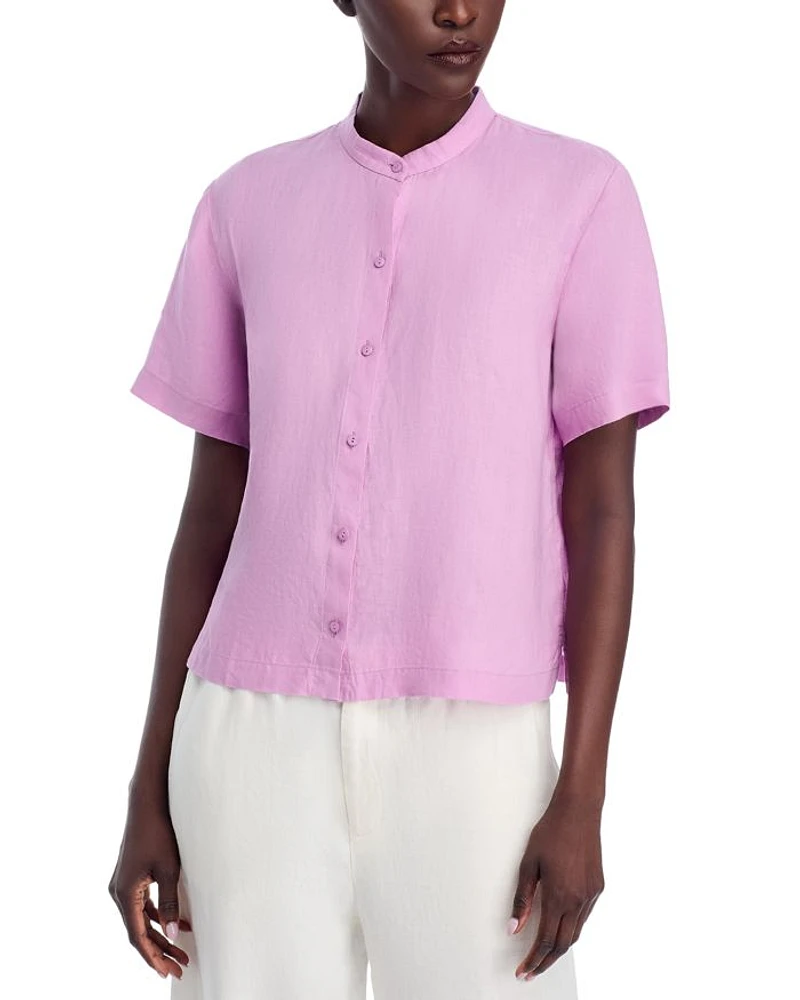 Linen Mandarin Collar Shirt