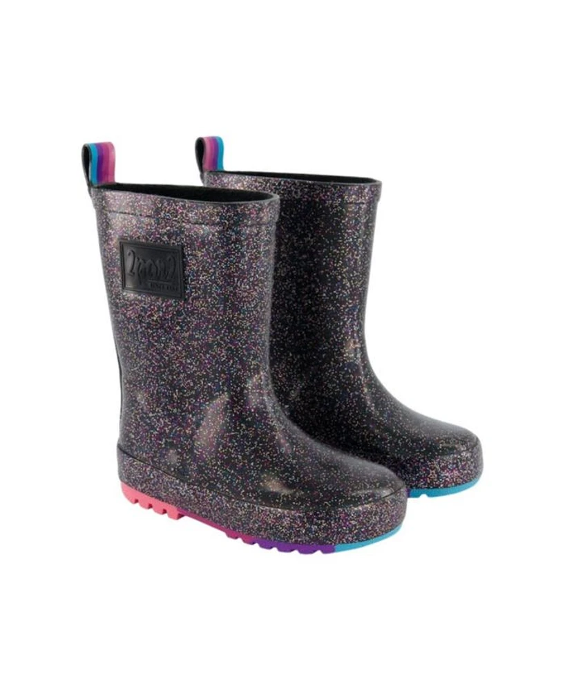 Girls' Rain Boots Black with Glitter - Toddler, Little Kid, Big Kid