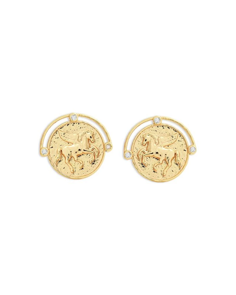 Pavé Pegasus Coin Stud Earrings