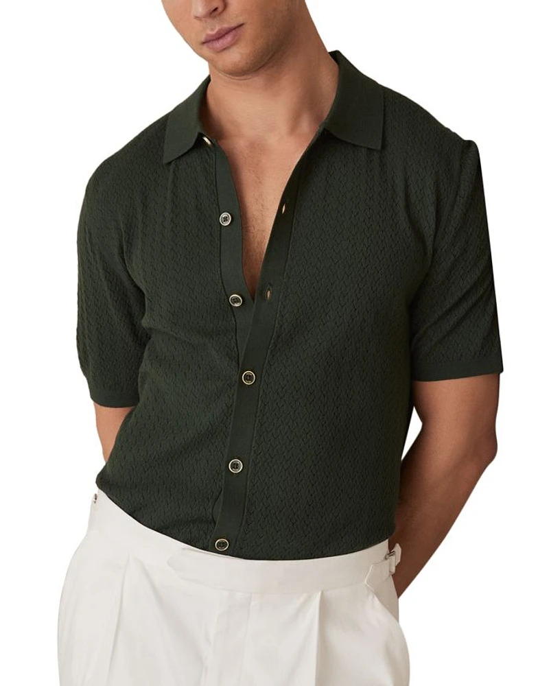 Textured Short Sleeve Button Front Shirt