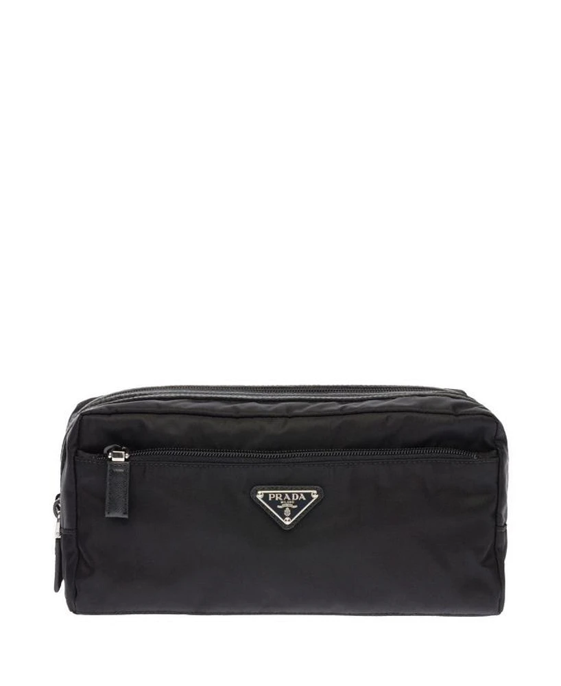 Re-Nylon and Saffiano Leather Travel Pouch