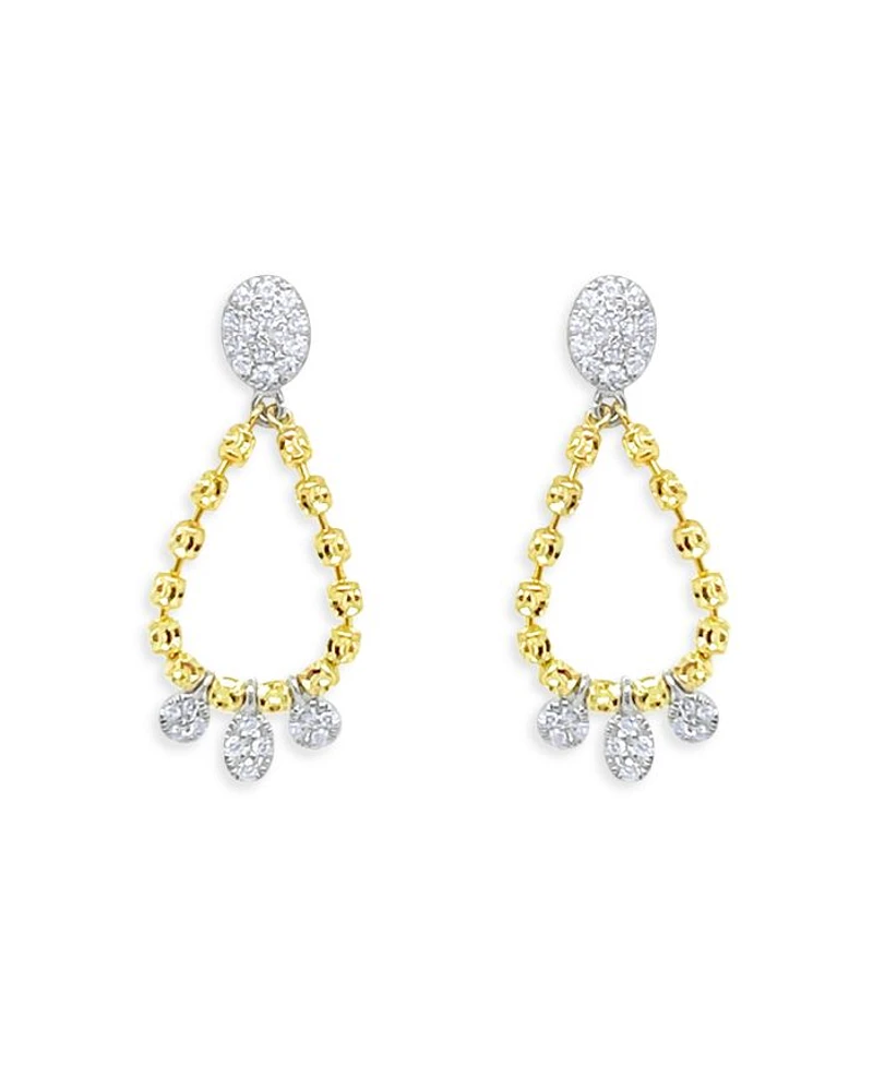 14K Gold Diamond Barrel Chain Loop Earrings