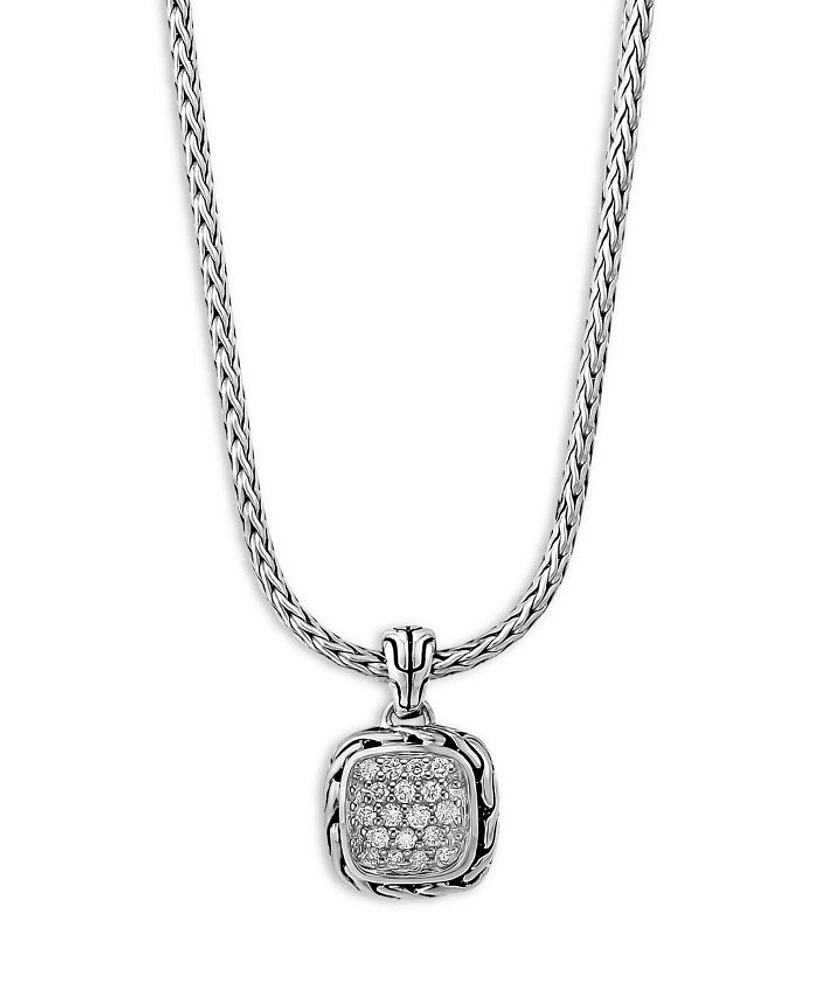 Sterling Silver Diamond Pavé Carved Chain Necklace, 16-18"