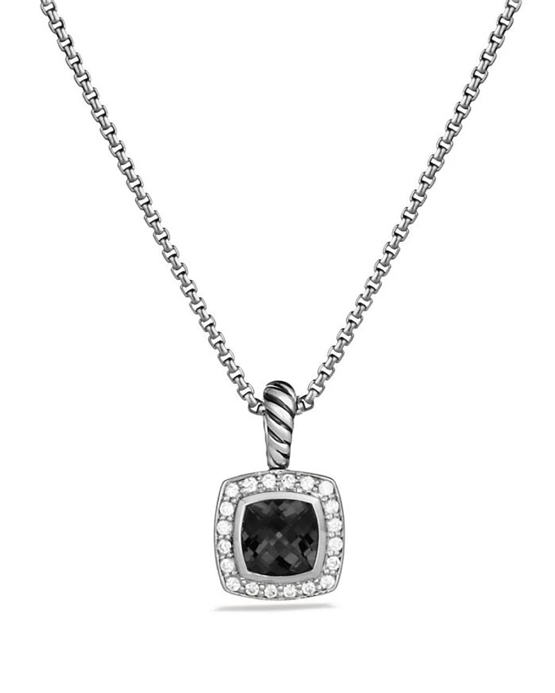 Petite Albion® Pendant Necklace in Sterling Silver with Black Onyx and Diamonds, 7mm