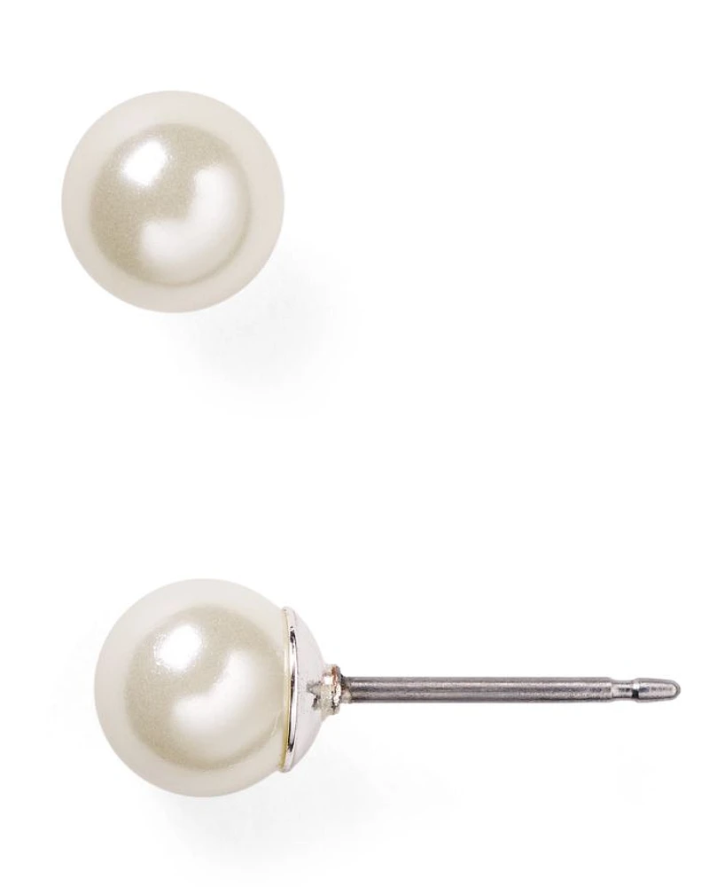 Imitation-Pearl Stud Earrings, 6mm