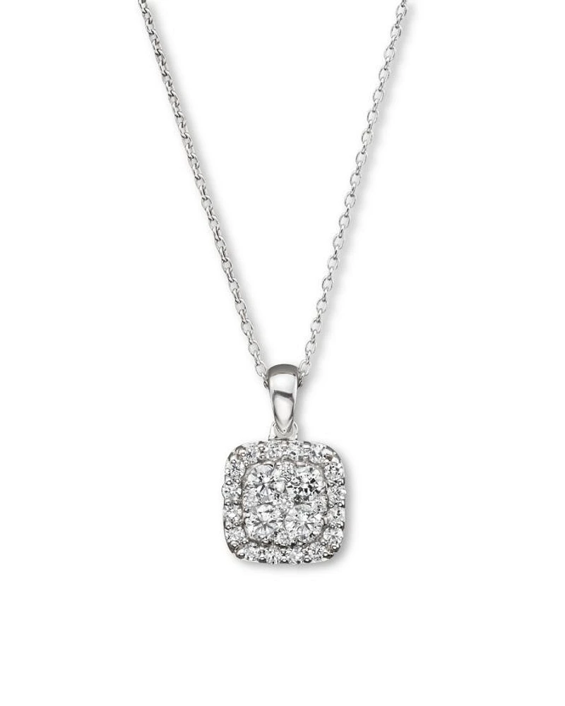 Diamond Cluster Pendant Necklace in 14K White Gold, 0.50 tcw
