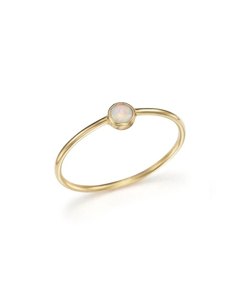 14K Gold Thin Ring with a Bezel Set Round Opal