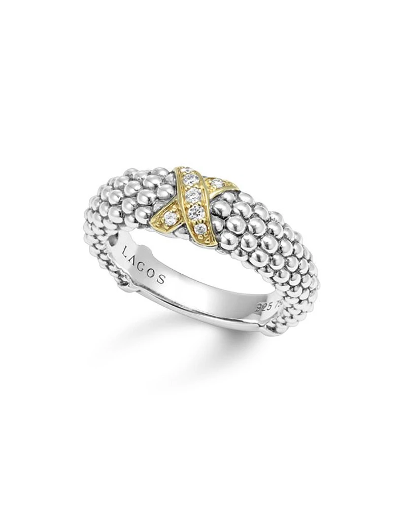 LAGOS 18K Green Gold & Sterling Silver Embrace Collection Diamond Caviar Ring