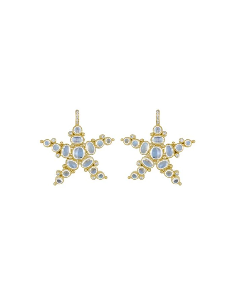 Temple St. Clair 18K Yellow Gold Sea Star Earrings with Royal Blue Moonstone and Diamonds