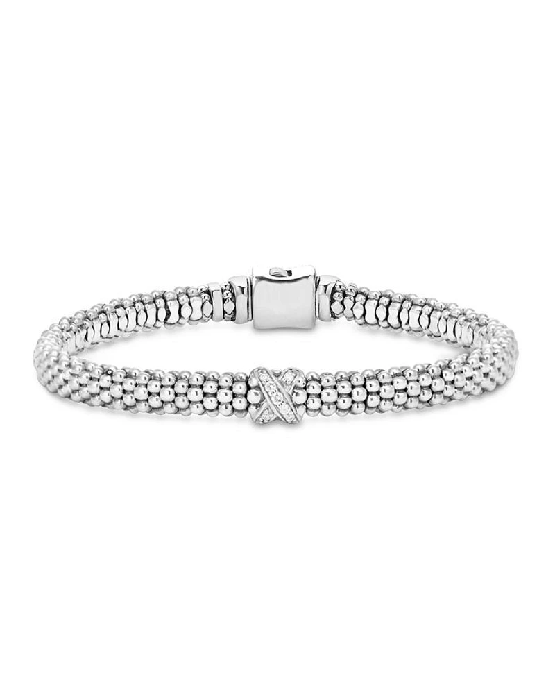 Sterling Silver Embrace Collection Rope Bracelet with Diamonds