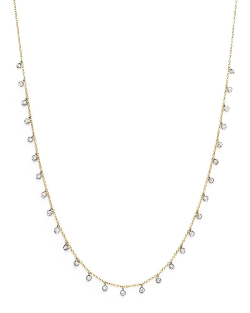 14K White and Yellow Gold Diamond Bezel Dangle Necklace, 15"