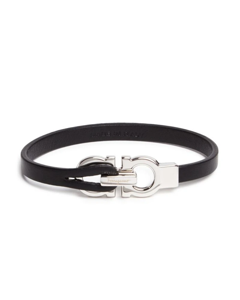 Men's Double Gancini Leather Bracelet