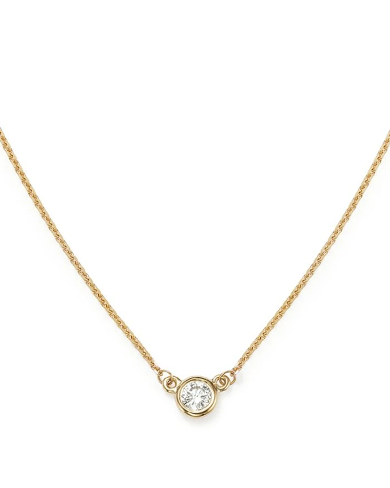 Diamond Bezel Set Pendant Necklace in 14K Yellow Gold, .15 tcw