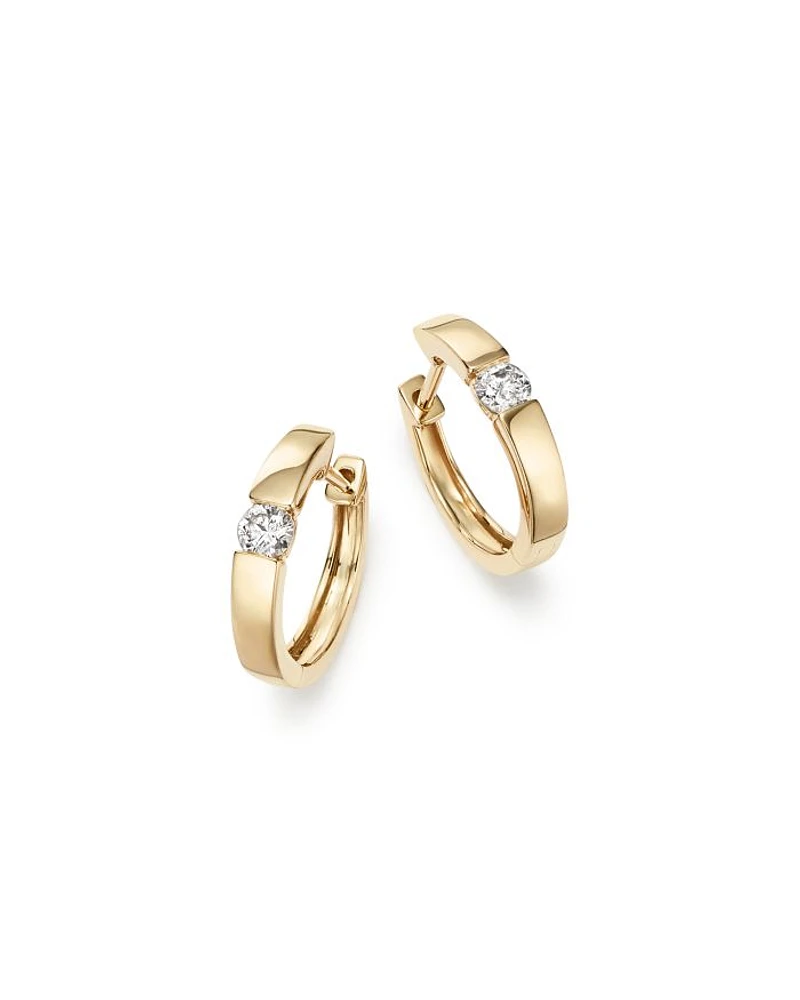 Diamond Small Hoop Earrings in 14K Yellow Gold, 0.25 tcw