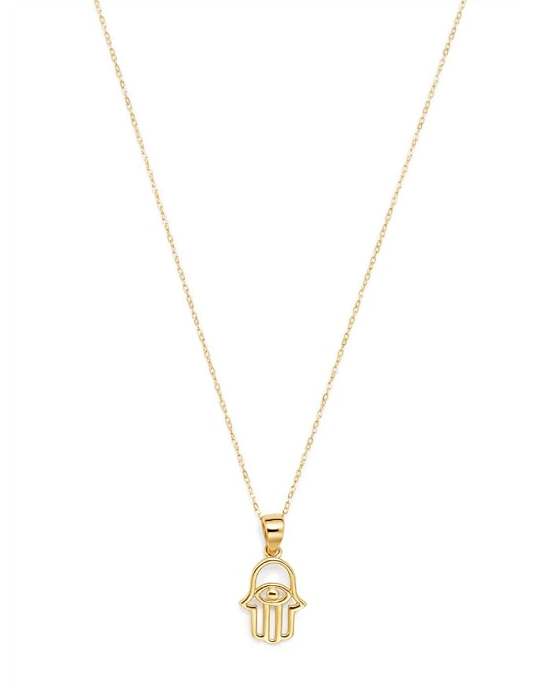 Hamsa Hand Pendant Necklace in 14K Yellow Gold, 16" - Exclusive