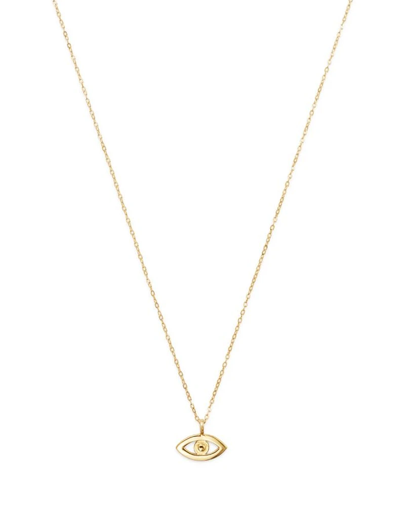 14K Yellow Gold Evil Eye Pendant Necklace, 16"