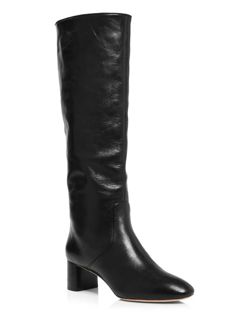 Women's Gia Pointed Toe Knee-High Leather Mid-Heel Boots
