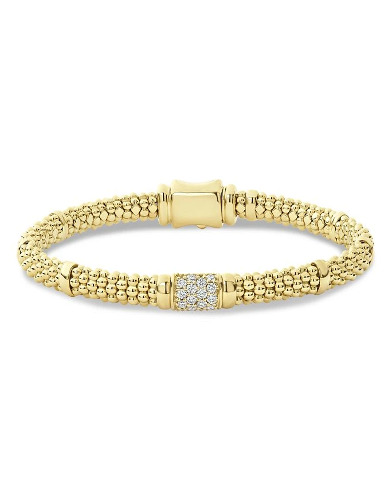 18K Yellow Gold Caviar Diamond Slim Station Bracelet