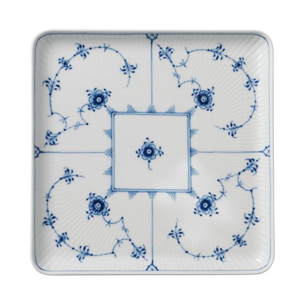 Blue Fluted Plain Large Square Plate