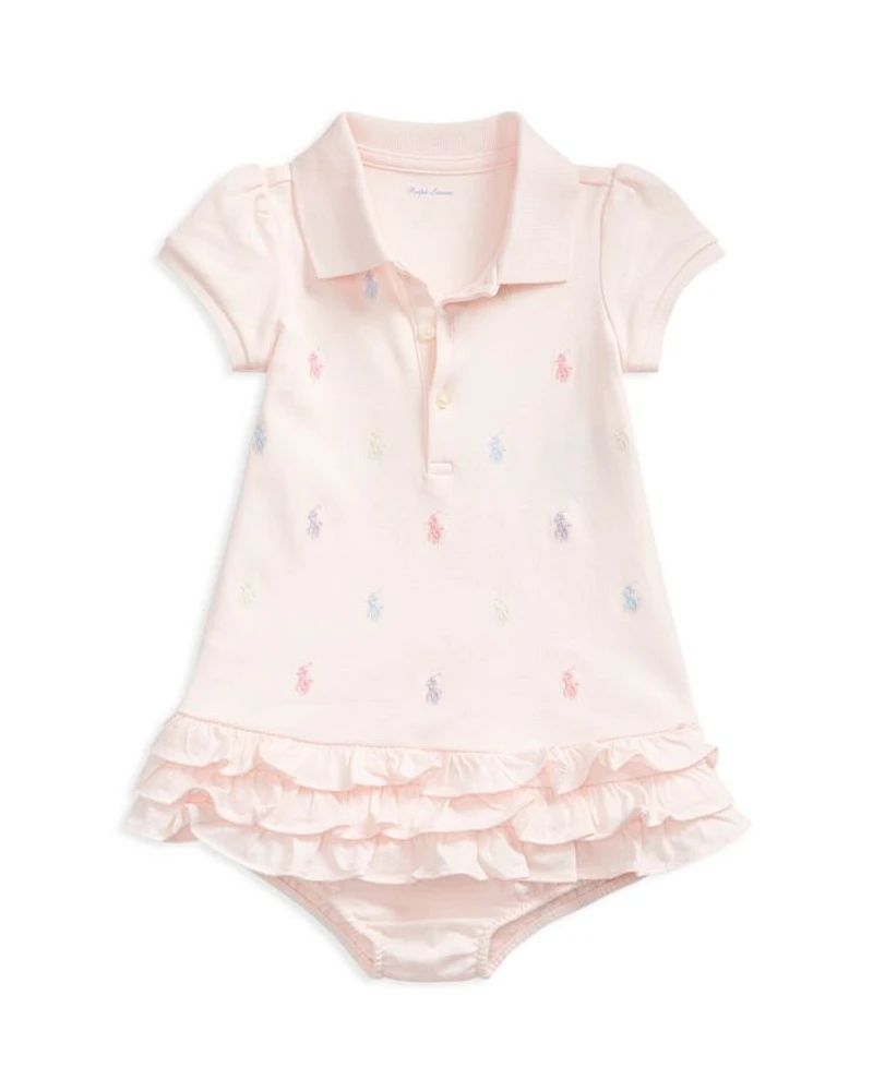 Girls' Ruffled & Embroidered Polo Dress with Bloomers - Baby