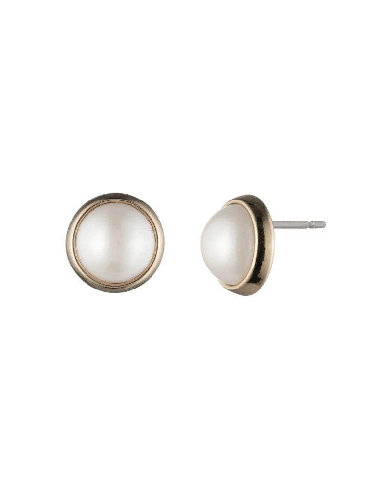 Imitation Pearl Bezel Stud Earrings