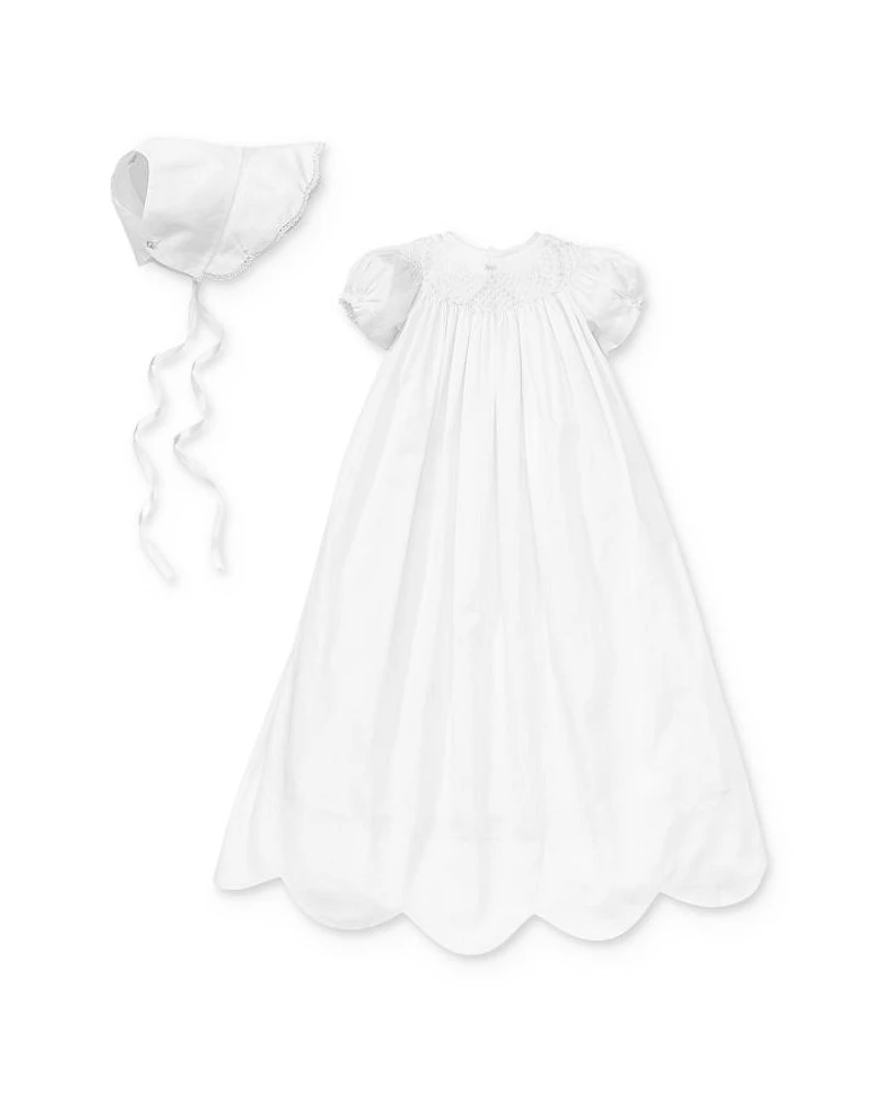 Girls' Scalloped Christening Gown & Bonnet Set - Baby