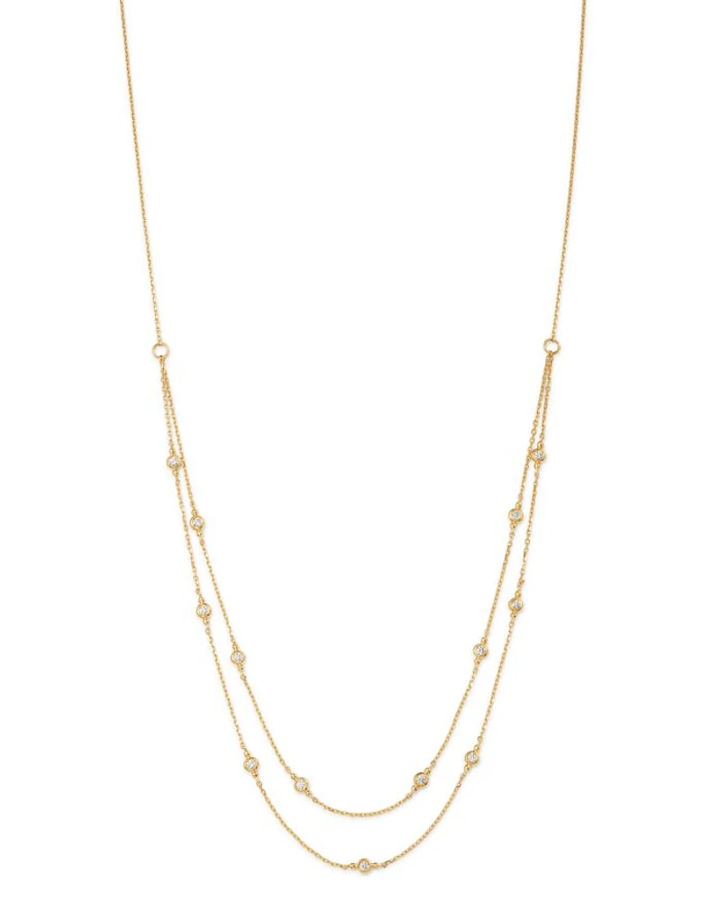 Diamond Double Strand Station Necklace in 14K Yellow Gold, 0.29 tcw