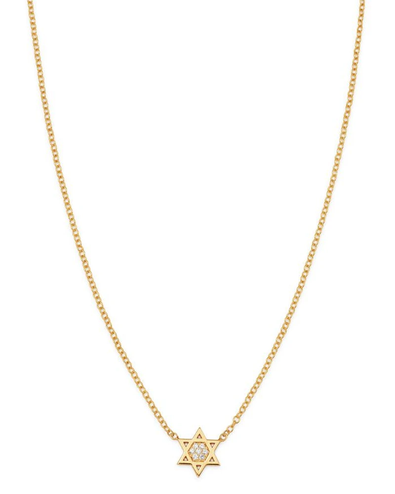 Midi Bitty 14K Yellow Gold & Diamond Star of David Necklace, 16"