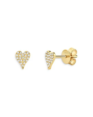 14K Yellow Gold Diamond Heart Stud Earrings