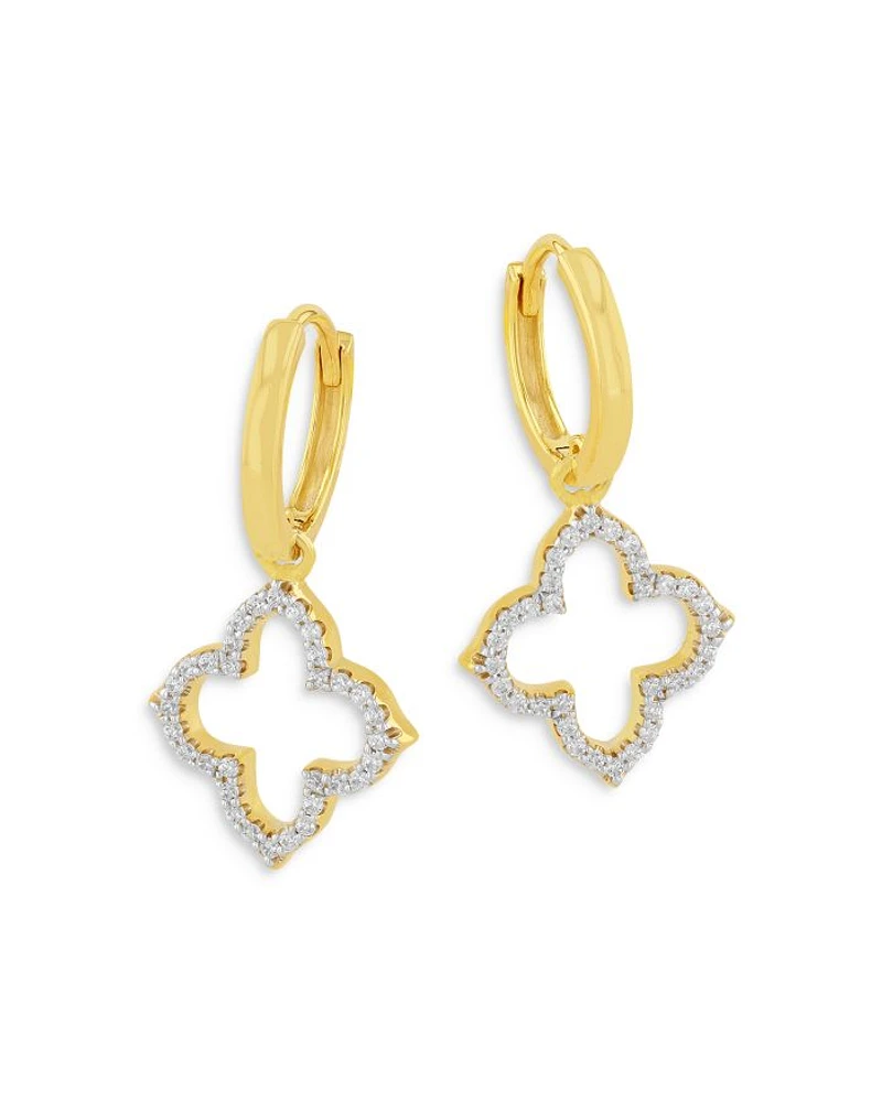 Diamond Clover Drop Earrings in 14K Yellow Gold, 0.30 tcw