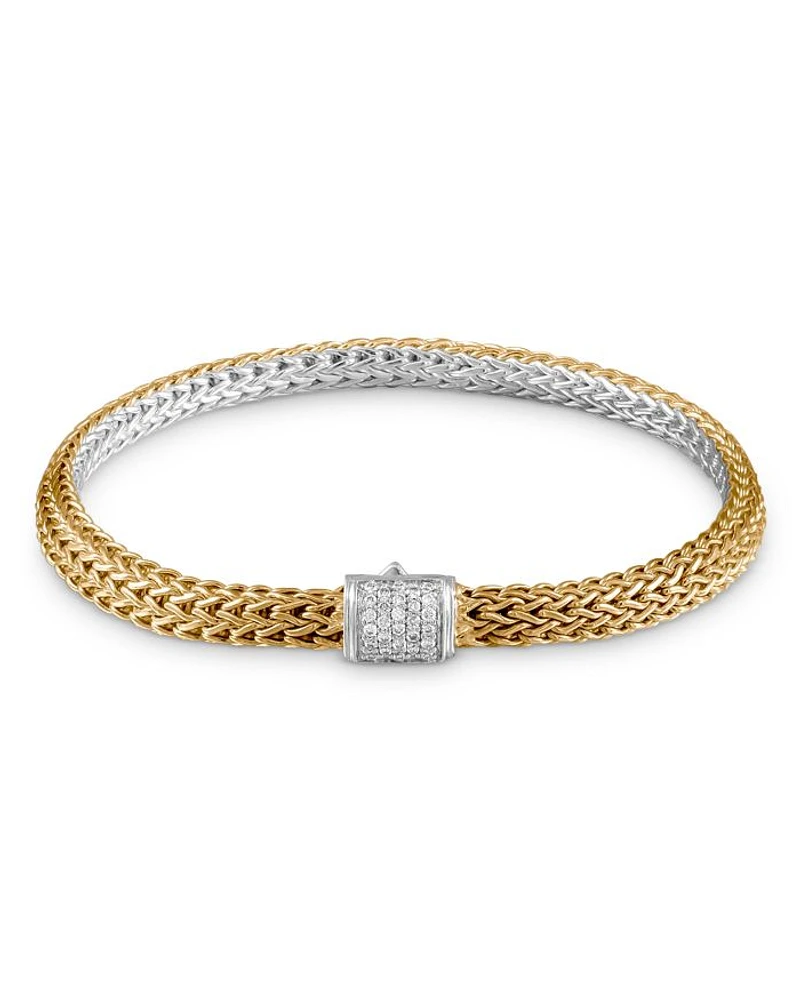 18K Bonded Yellow Gold & Sterling Silver Classic Chain Diamond Bracelet