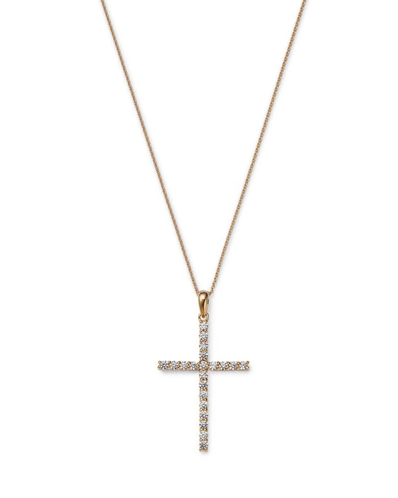 Diamond Micro-Pave Cross Pendant Necklace in 14K Yellow Gold, 0.50 tcw